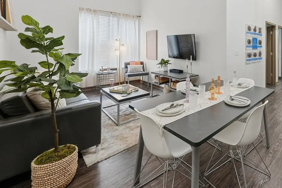 Furnished apartment featuring an open floorplan